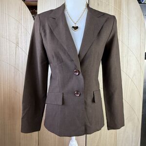 Women's Brown Blazer Y2K Tailored Fitted 2 Button Career Jacket Vintage XOXO